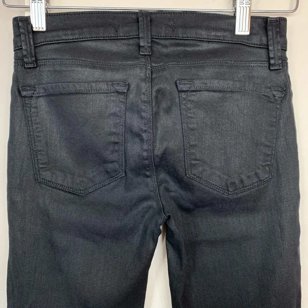 J Brand Super Skinny Lacquered Black Coated Jeans Low Rise Stretch USA 24/0 Edgy